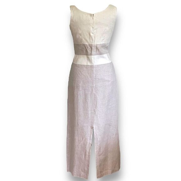 Peruvian Connection Womens Oatmeal Linen Dress Sz 6 Longline Sheath Minimalist - Picture 8 of 9